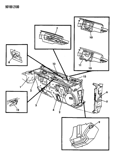 1990 Dodge Shadow Bracket & Plugs Cowl Diagram