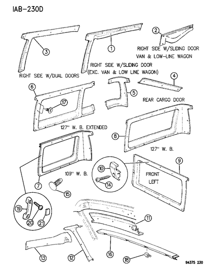 1995 Dodge Ram Van Panels - Trim Upper Diagram