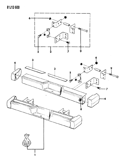 1986 Jeep Wrangler Bumper, Rear Step Diagram