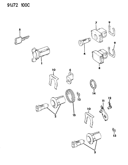 1993 Jeep Wrangler Lock Cylinders & Keys Diagram