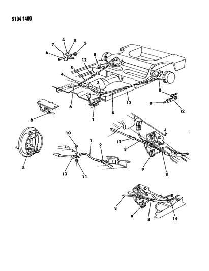 1989 Chrysler LeBaron GTC Cable, Parking Brake Diagram