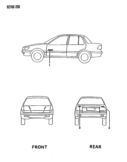 1992 Dodge Colt Decals & Nameplate Diagram 2