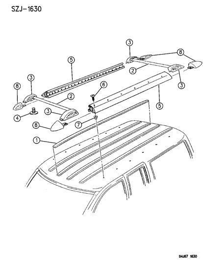 1994 Jeep Grand Cherokee Cap-Roof Rack Slide Rail Right Diagram for 55075918