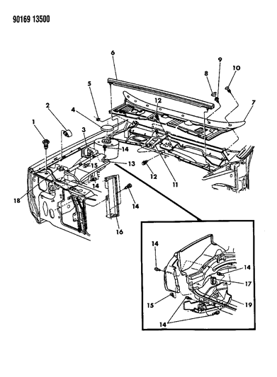 1990 Chrysler Imperial Cowl Screen & Engine Shield Diagram