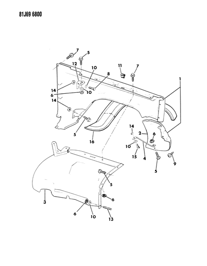 1986 Jeep J10 Fenders, Front Diagram