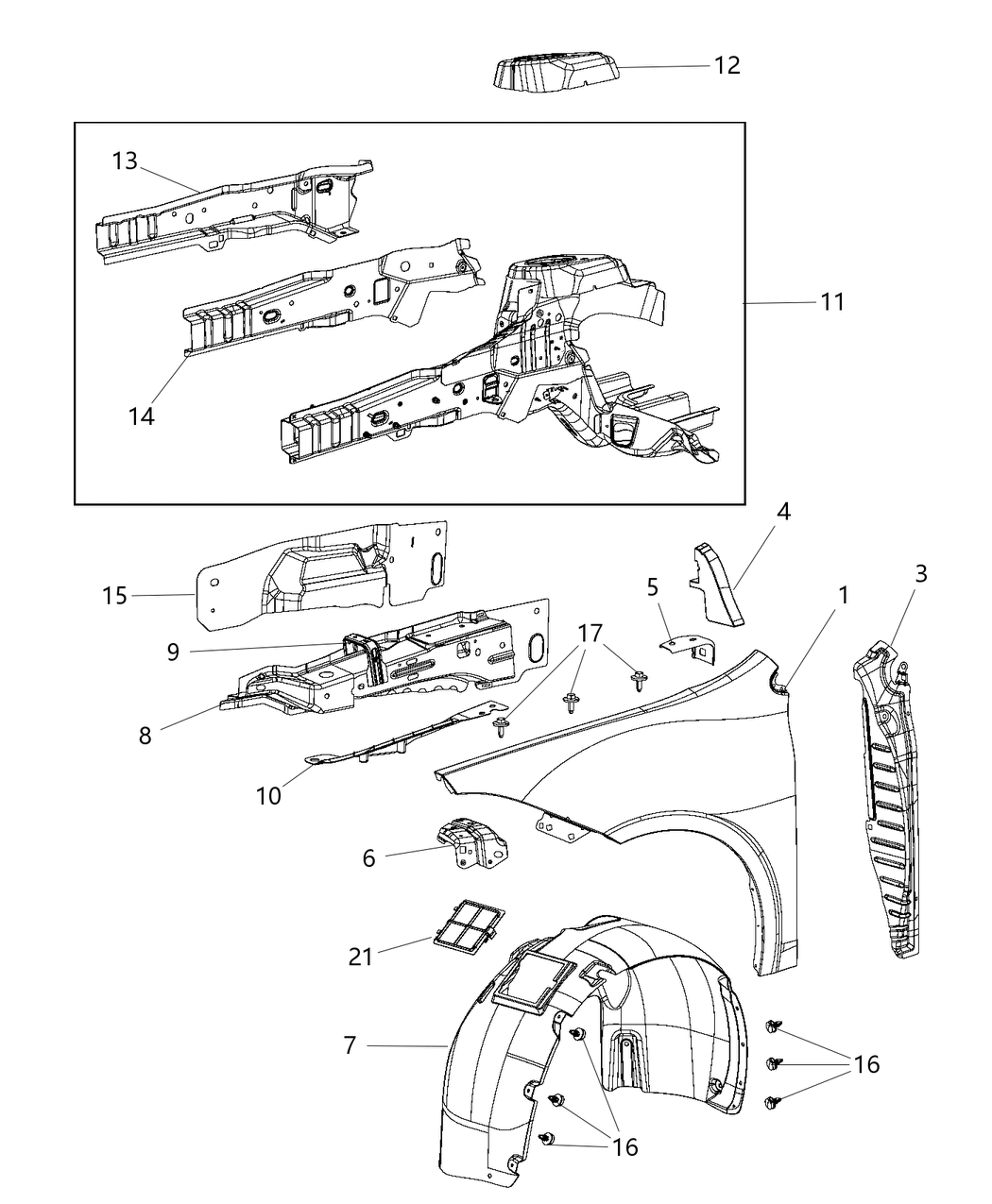 Mopar 68190585AA Bracket-Fender Mounting MIDPOINT