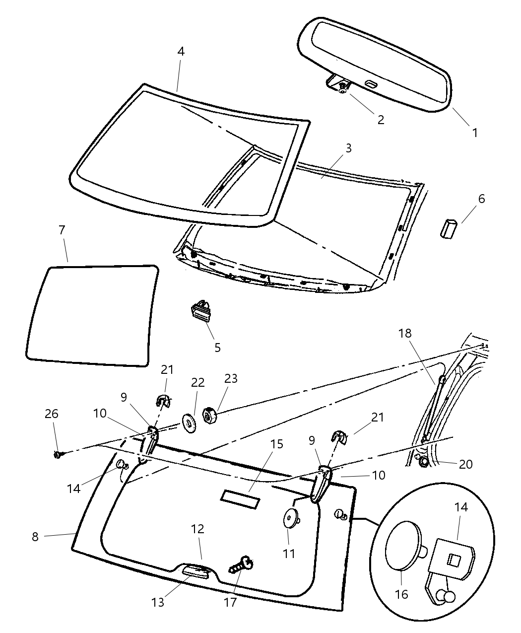 Mopar 55136044 STRIKER-LIFTGATE Glass