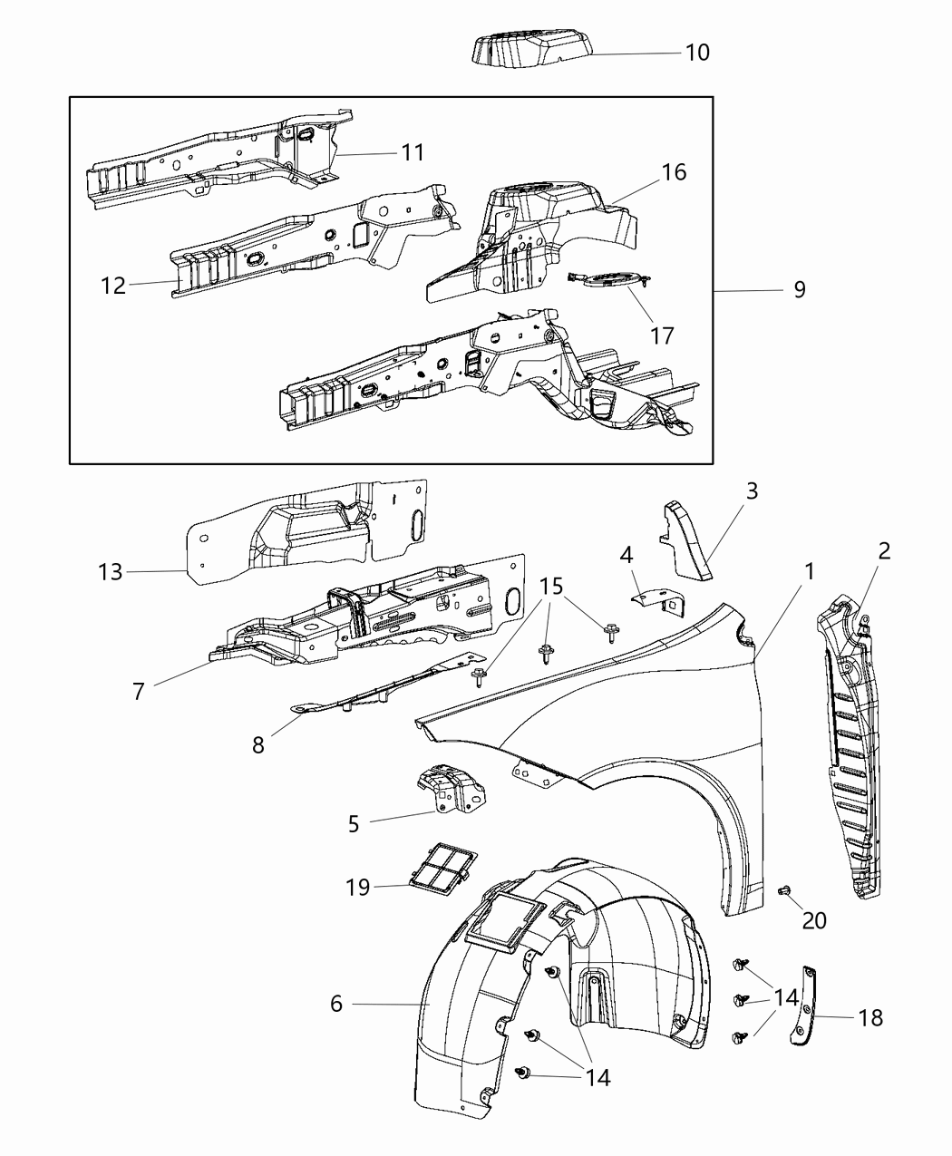 Mopar 68197300AB SPAT-Front Fender