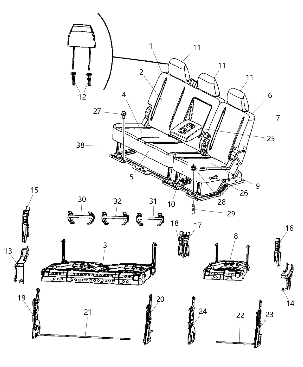 Mopar 5LQ91GTVAA Rear Seat Armrest