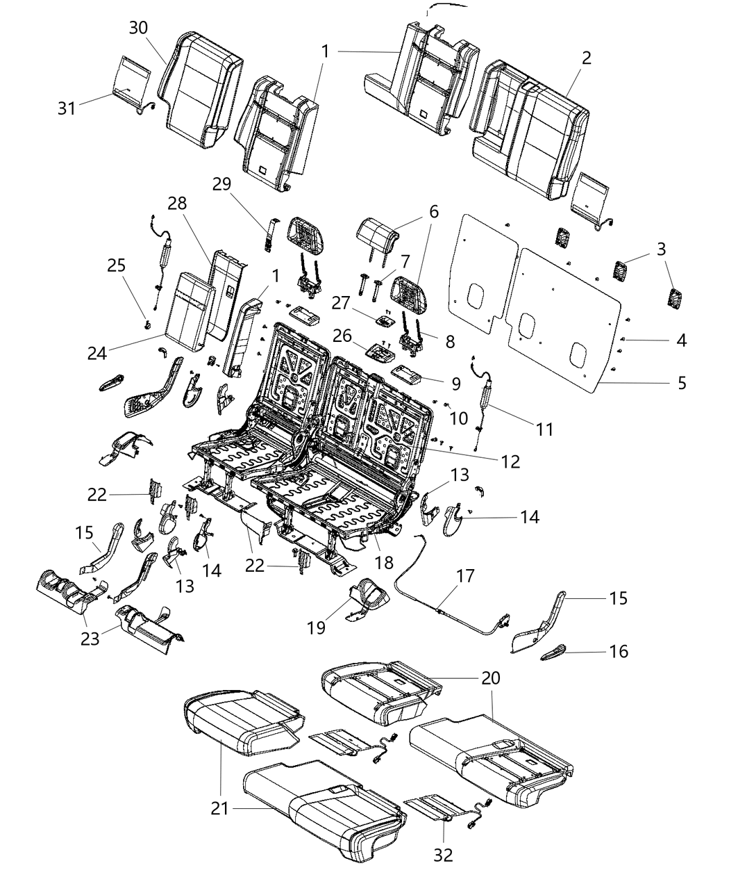 Mopar 5PJ26DX9AA Rear Seat Back Cover Right