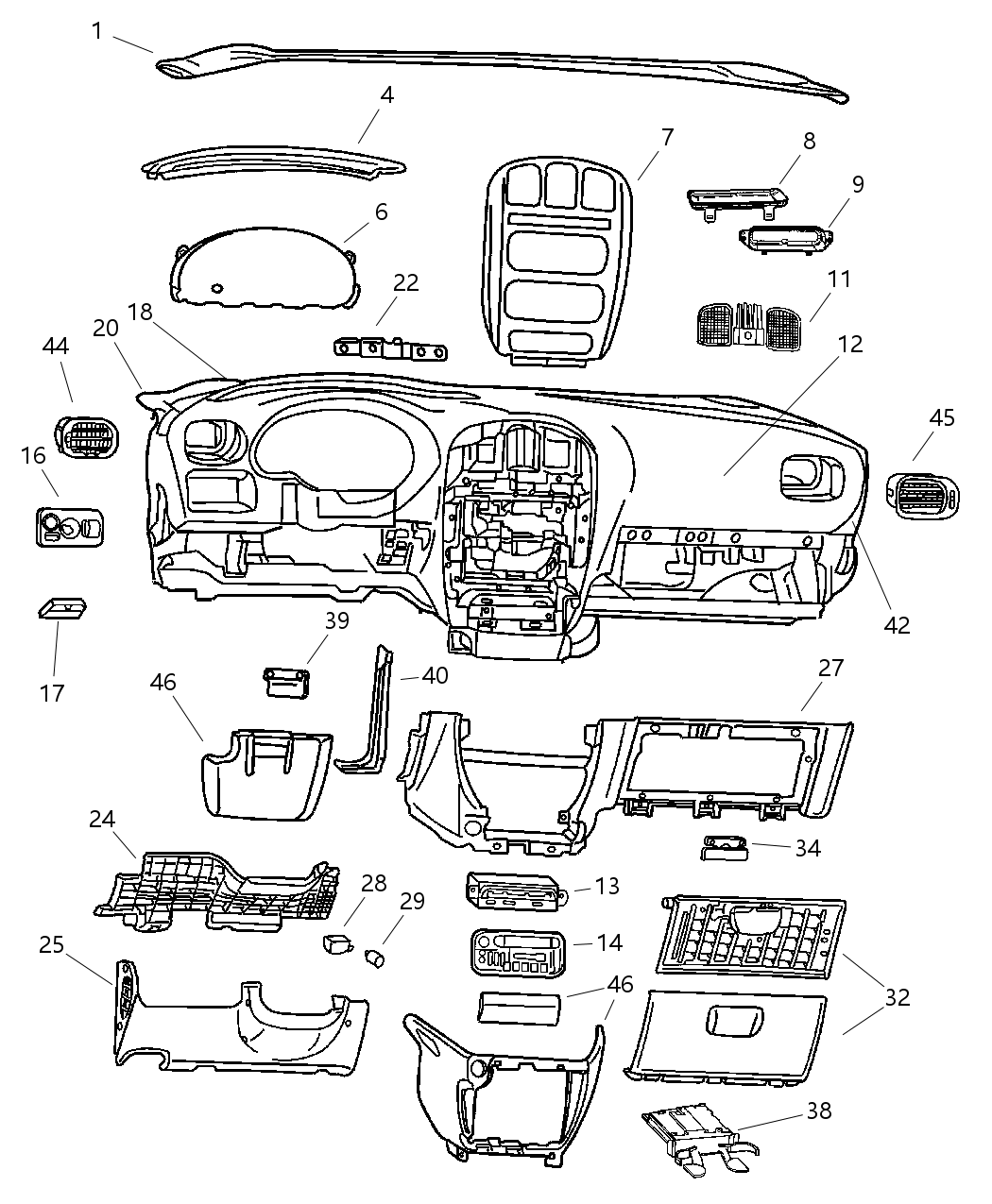 Mopar UQ74ZJ8AA Pad-Instrument Upper