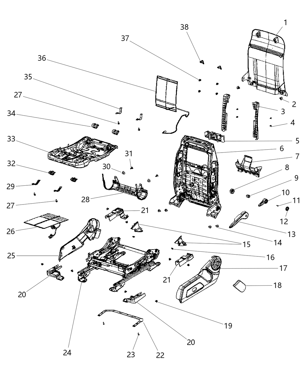 Mopar 68264851AA Frame-Front Seat Back