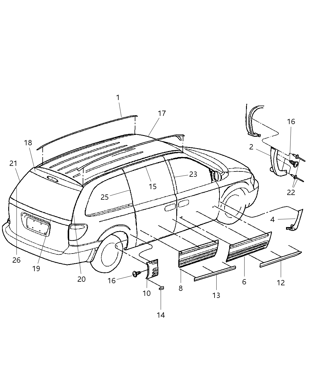 Mopar RQ18XRVAB Molding Quarter Lower