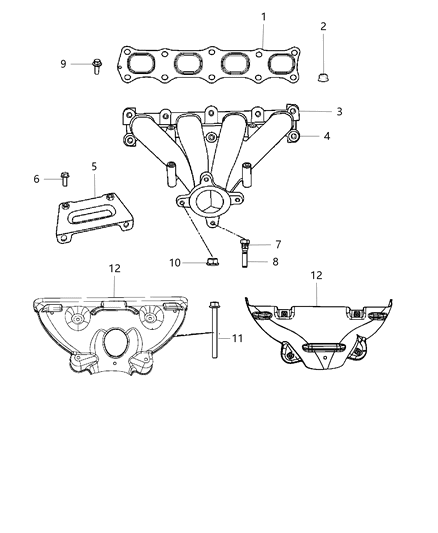 2009 Jeep Compass Exhaust Manifold And Catalytic Converter Diagram for 68044921AA