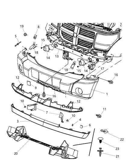 2007 Dodge Nitro Front Bumper Cover Diagram for 68003897AA