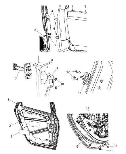 2013 Dodge Dart Rear Door - Shell & Hinges Diagram