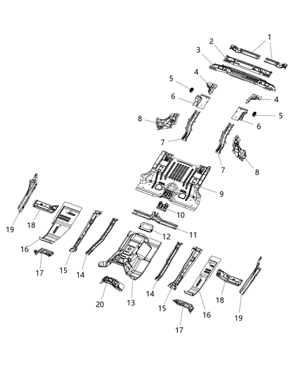 2021 Jeep Wrangler Pan-Front Floor Tunnel Diagram for 68298262AC