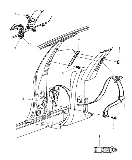 1998 Chrysler Concorde Seat Belts - Front Diagram