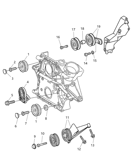 2004 Dodge Sprinter 3500 Bracket-Idler Pulley Diagram for 5117670AA