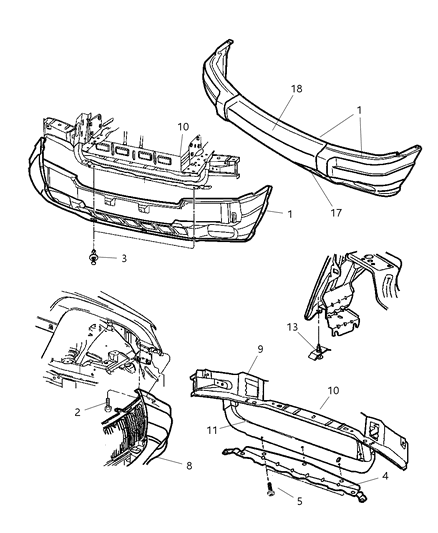 2004 Jeep Grand Cherokee Front Bumper Cover Diagram for 5JF89AXRAD