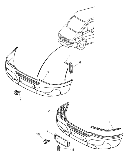 2006 Dodge Sprinter 2500 Front Bumper Cover Diagram for 5132494AA