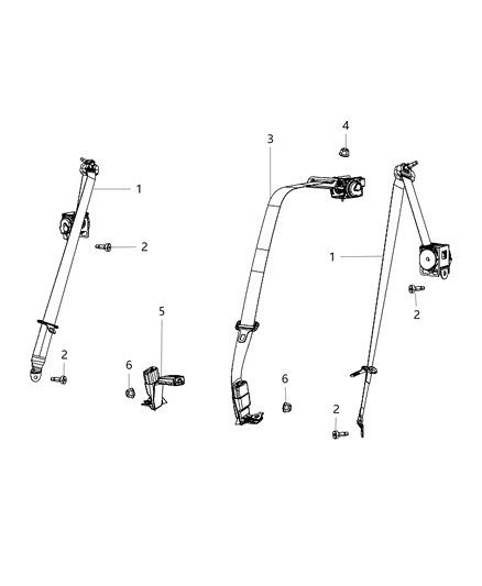 2020 Dodge Charger Seat Belts, Second Row Diagram