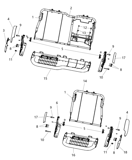 2018 Ram 2500 Crew Cab - Rear Seat Hardware - Split Seat Diagram