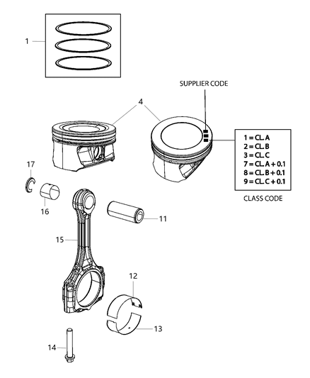 2016 Jeep Renegade Pistons , Piston Rings , Connecting Rods & Bearings Diagram 3