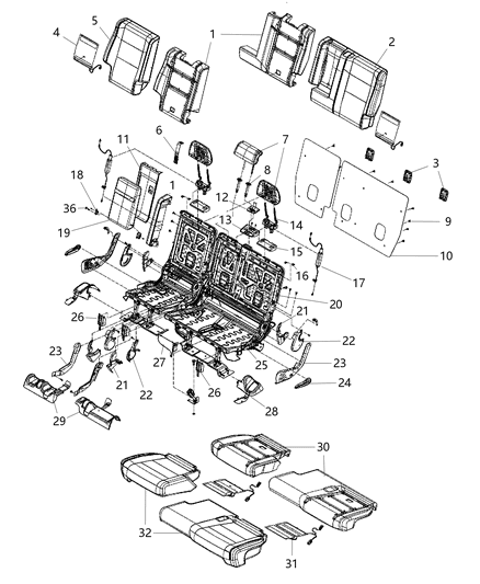 2017 Jeep Grand Cherokee Rear Seat Back Cover Right Diagram for 5PK34DX9AC