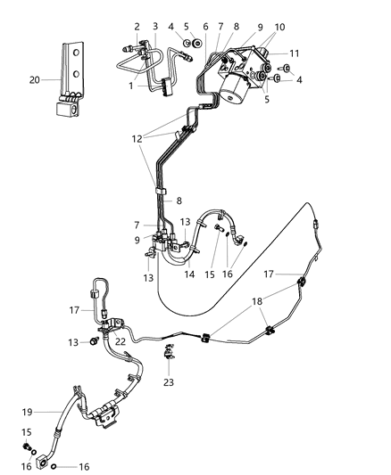 2012 Ram 4500 Hydraulic Control Unit, Brake Tubes And Hoses, Front Diagram