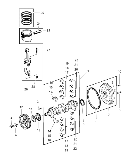 1998 Dodge Dakota Crankshaft , Piston & Torque Converter Diagram 1