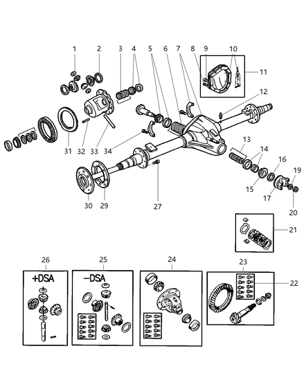2000 Dodge Ram 2500 Quad & Club Cab Axle, Rear, With Differential Parts Diagram 2