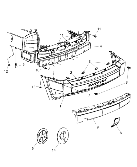 2009 Jeep Patriot Rear Bumper Cover Assembly Diagram for 68021293AD