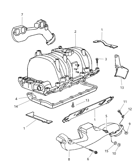 2002 Dodge Ram Van Manifolds - Intake & Exhaust Diagram 1