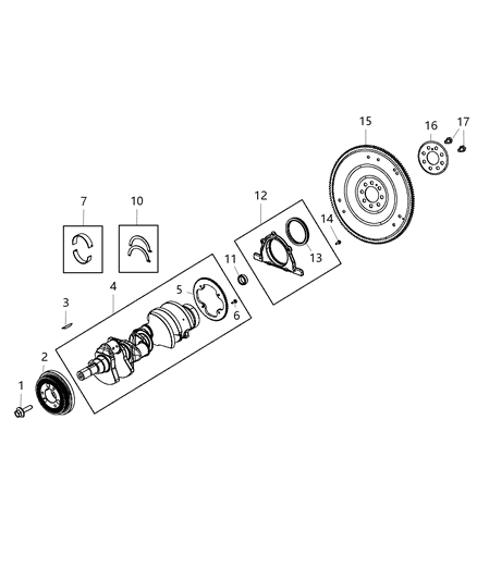 2013 Ram 2500 Crankshaft , Crankshaft Bearings , Damper And Flywheel Diagram 1