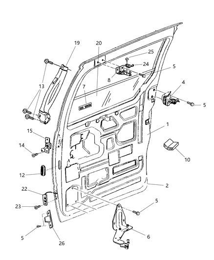 2000 Dodge Caravan Door, Rear, Sliding Diagram 2