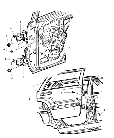 2006 Jeep Liberty Door, Rear, Shell & Hinges Diagram