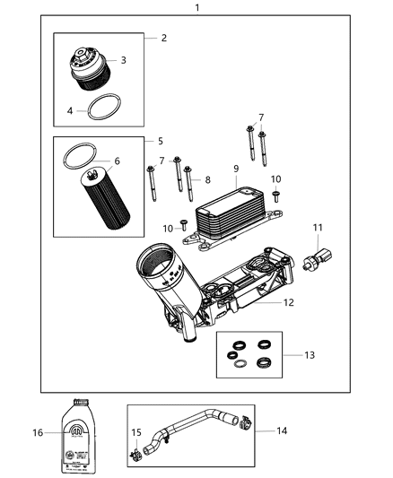 2019 Chrysler Pacifica Engine Oil , Engine Oil Filter , Adapter / Cooler Diagram 1