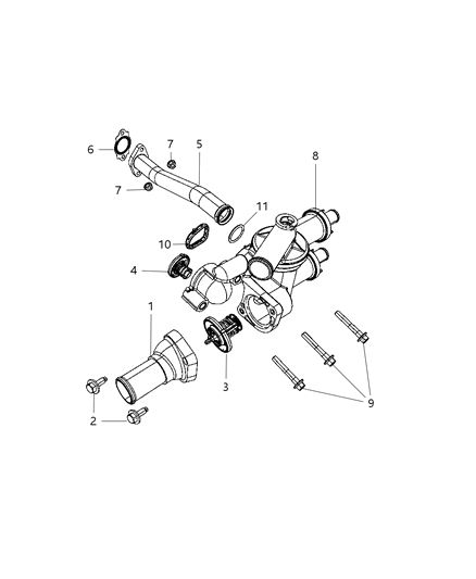 2012 Dodge Caliber Thermostat & Related Parts Diagram 1