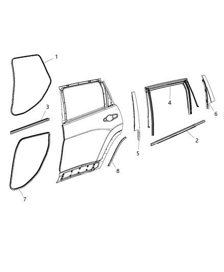 2015 Jeep Cherokee WEATHERSTRIP-Rear Door Opening Diagram for 68103093AB