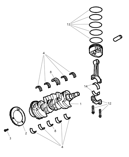 2005 Chrysler PT Cruiser Crankshaft , Piston , Torque Converter And Drive Plate Diagram 1