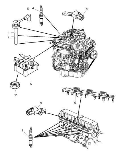 2005 Jeep Wrangler Spark Plugs, Cables & Coils Diagram