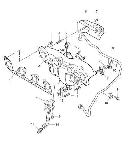 2007 Jeep Compass Exhaust Manifold & Turbocharger & Components Diagram 1