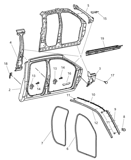 2005 Dodge Ram 3500 Panel-Body Side Aperture Diagram for 5080307AB