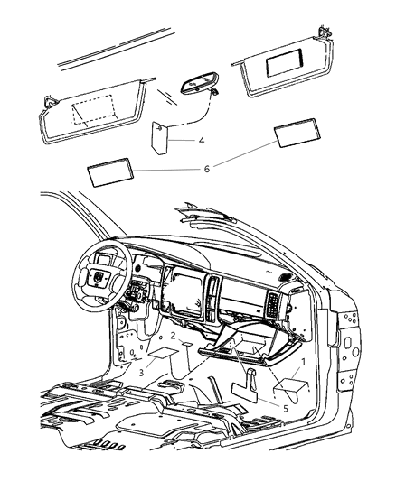 2003 Dodge Dakota Instrument Panel - Visor & Trim Diagram