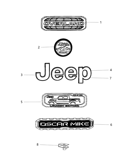 2020 Jeep Gladiator Nameplates, Emblems And Medallions Diagram
