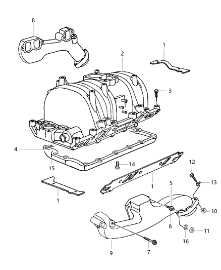 1998 Dodge Durango Manifold - Intake & Exhaust Diagram 1