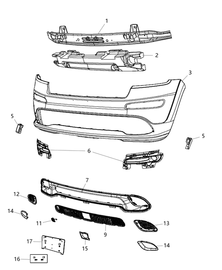 2013 Jeep Grand Cherokee Fascia, Front Diagram 2