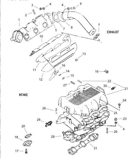 1997 Dodge Caravan Manifolds - Intake & Exhaust Diagram 2