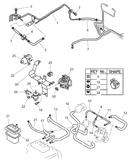 1998 Dodge Avenger RETAINER-Fuel Vapor Hose Diagram for MR373614